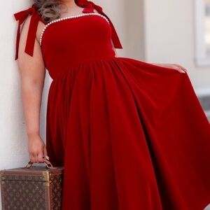 JessaKae Red Maxi Dress with Pearl Details
